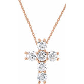 14K Rose 1/3 CTW Lab-Grown Diamond Cross 18" Necklace